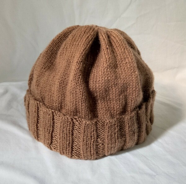 ゆったりニット帽/手編み/茶色ブラウン/フリーサイズ・男女兼用