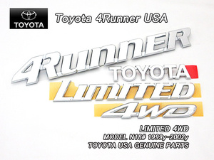 サーフN18#中後期/TOYOTA/トヨタ4RUNNER純正USエンブレム-リア4点セットLIMITED.4WD/USDM北米仕様N180N185ハイラックス4ランナーリミテッド