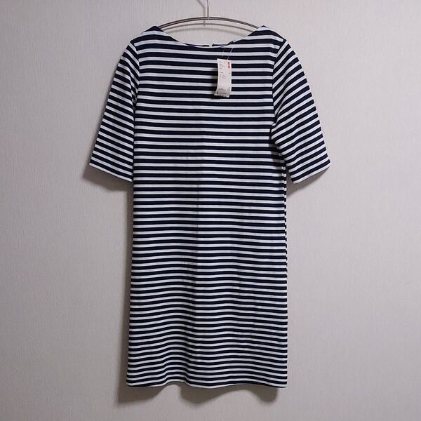 UNIQLO 5分袖 ワンピース ボーダー リップル加工 L