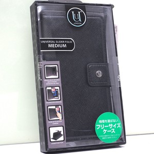 スマートフォン 汎用 マルチサイズ 手帳型ケース UUNIQUE LONDON フリーサイズケース Mサイズ(MIEDIUM) ブラック 黒 未開封品
