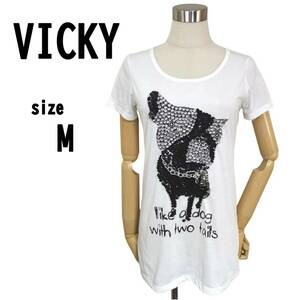 【M(2)】VICKY ビッキー レディース ビジュー装飾付き Tシャツ 半袖