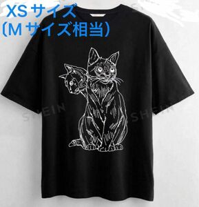 猫柄　半袖Tシャツ　 ブラック
