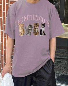 猫柄　半袖Tシャツ　パープル　子猫　ユニセックス