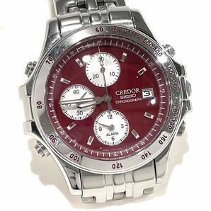 SEIKO セイコー CREDOR クレドール パシフィーク クォーツ メンズ 腕時計 7T72-6A10 赤文字盤 GCLE991クロノグラフ デイト 現状品 送料無料の画像1