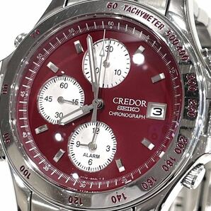 SEIKO セイコー CREDOR クレドール パシフィーク クォーツ メンズ 腕時計 7T72-6A10 赤文字盤 GCLE991クロノグラフ デイト 現状品 送料無料の画像2