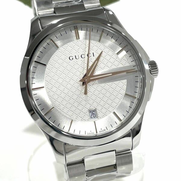 新品 GUCCI グッチ G-TIMELESS Gタイムレス 126.4 YA126442 ホワイト文字盤 クォーツ ステンレス メンズ 腕時計 箱保付き 送料無料