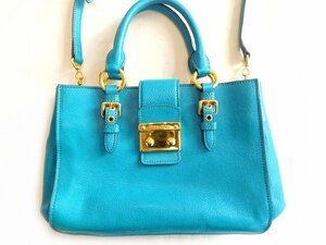 ミュウミュウ ■ 2WAY レザー ブルー系 ハンドバッグ ショルダーバッグ miumiu □5L6DS