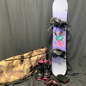 BURTON FEELGOOD バートン フィールグッド 約139㎝ レディース スノーボード ケース ブーツ 23.5㎝ ゴーグル 付き スノボ 板 パープル系　