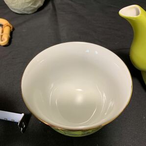 未使用品 橘吉 たち吉 萌葱金彩 茶器 急須 湯呑 5客 209-207 茶器セット 和食器 箱入り 花鳥 の画像4