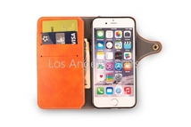 iPhone11 iPhone 11 ケース ストラップ レザー カバー 革 手帳型 オレンジ キャメル 茶色 ボタン式 _画像2