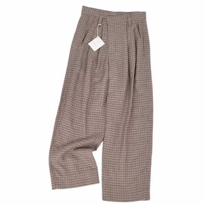 美品 ブルネロクチネリ BRUNELLO CUCINELLI ワイドパンツ チェック リネン ウール ボトムス レディース 36 ブラウン cf04ed-rm10e27395