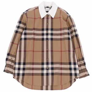 美品 バーバリー BURBERRY シャツ ボタンダウンシャツ ロングスリーブ 長袖 チェック柄 トップス レディース UK6 カーキ cf04ob-rm11f09779