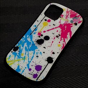 i select iPhone11Pro ケース 背面 ガラス Colorful ink-ホワイト (耐衝撃/強化ガラス) 