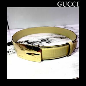 【Gマークゴールド】GUCCI ベルト　グッチ　ホワイト