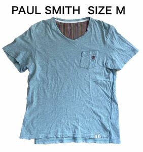 【送料無料】中古 PAUL SMITH ポール スミス 半袖プリントTシャツ うさぎロゴ刺繍 ポケット サイズM 