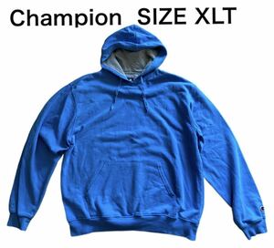 中古 Champion チャンピオン プルオーバー スウェットパーカー ロゴ ワッペン ブルー サイズXLT