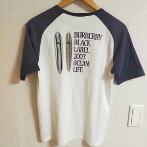 BURBERRY BLACK LABEL バーバリーブラックレーベル FREE RIDE 2007 OCEAN LIFE ラグランTシャツ 半袖 2 ホワイト×ネイビー