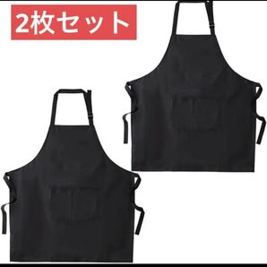 エプロン 黒 2枚セット フリーサイズ