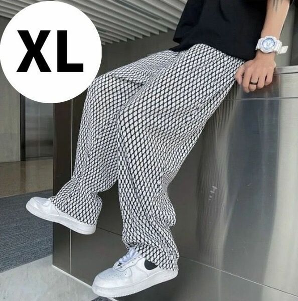 【大人気商品♪】XL　ホワイト　ストリートパンツ　メンズ　長ズボン　柄