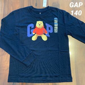 【新品】GAP ギャップ キッズ 長袖 ロンT Tシャツ ブラナンベア ロゴ ネイビー 140cm