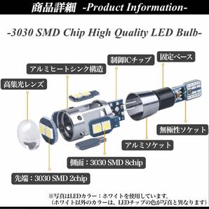 【送料無料】 爆光 大人気 モデル 12V 24V 対応 ブルー T10 T15 T16 兼用 無極性 キャンセラー内蔵 LED ウェッジ球 2個入 ポジション球の画像3