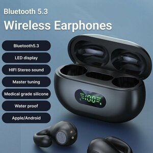 ワイヤレスイヤホン LEDディスプレイ ブラック Bluetooth5.3 36時間持続 音漏れ防止 即時接続 ios/Android 防水 ブルートゥース