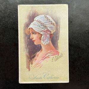 E. Colombo * Italy antique postcard .kato Lee nki list festival festival woman bonnet picture postcard 