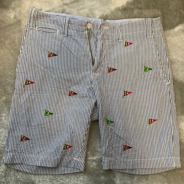 POLO RALPH LAUREN ポロ ラルフローレン 総柄ストライプショーツ W30/76㎝ マルチ フラッグ刺繍 短パン 