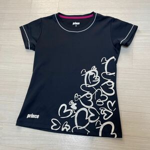 prince プリンス レディース テニスウェア 半袖シャツ ゲームシャツ ブラック黒 サイズM 美品