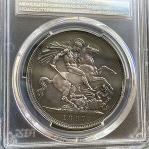 1887年 ジュビリーヘッド クラウン銀貨 ヴィクトリア女王 シルバー アンティークコイン イギリス 英国 ハーフではない PCGS鑑定AU DETAILSの画像6