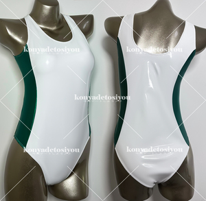 LJH23036 white & green super lustre high leg Leotard cosplay swimsuit RQ race queen can girl gym uniform fancy dress Event photographing . costume 