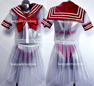 LJH23034 white & red L-XL super lustre skeske pretty sailor manner tops + pleated skirt cosplay JK uniform fancy dress change equipment Event costume 