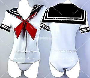 LJH23007 white & black super lustre pretty sailor manner high leg Leotard cosplay school swimsuit JK uniform fancy dress change equipment Event photographing . costume 