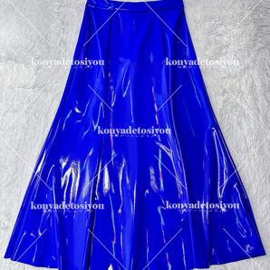 LJH24057彩ブルー L-XLサイズ 超光沢 フィッシュテール フレアスカート 膝下丈 ロングスカートの画像4