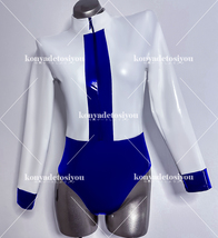 LJH24063ブルーL-XL 超光沢 美脚 ハイレグレオタード コスプレ RQレースクイーン 体操服 キャンギャル 仮装 イベント コスチューム_画像3