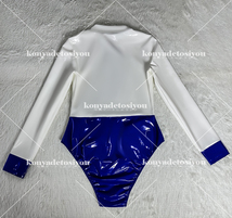 LJH24063ブルーL-XL 超光沢 美脚 ハイレグレオタード コスプレ RQレースクイーン 体操服 キャンギャル 仮装 イベント コスチューム_画像6