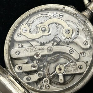 稼動品 A2 R.Schmid アールシュミット 銀製 シルバー800 刻印 騎士 ナイト 懐中時計 手巻き ヴィンテージ 約127.9g 現状品の画像6