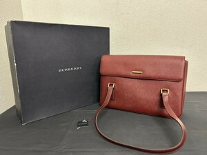 A2　BURBERRY　バーバリー　ハンドバッグ　レッドカラー　ゴールド金具　ブランドバッグ　ノバチェック　箱付　現状品