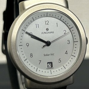 A2 JUNGHANS ユンハンス 14/1713 801 Solar TEC デイト 白文字盤 メンズ腕時計 ブランド腕時計 現状品の画像3