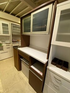 美品 レンジボード W1000 収納棚 食器棚 ブラウン ダストボックス付き キッチン収納 中古品 直接引取り者歓迎