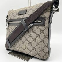 1円【定価約15万】GUCCI グッチ ショルダーバッグ GGスプリーム 総柄 ベージュ ダークブラウン 茶色 バイカラー レザー 本革 メンズ GG柄_画像1