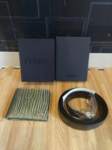 sr1234 139 未使用品 FERRE 折りたたみ財布 ベルト セット レザー レザーベルト ブラック ファッション小物 メンズ 財布 現状品 中古