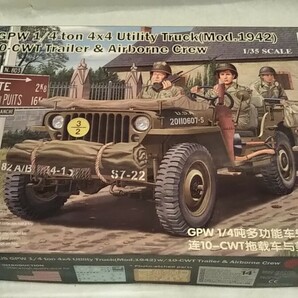 未組立［ブロンコモデル US GPW 1/4 ton 4×4 Utility Truck (Mod.1942)w/10‐CWT Trailer & Airborne Crew / 1/35 BRONCO MODELS CB35106の画像1