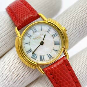 クリスティアン ディオール Christian Dior レディース 腕時計 シェル文字盤 D58-121 ゴールドベゼル ヴィンテージ 電池切れ ジャンク