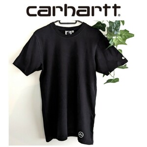 美品 カーハート フラグメント CARHARTT WIP fragment ロゴ 希少 コラボ 半袖 Tシャツ 藤原ヒロシ 無地 ブラック 黒 XS レディース メンズ