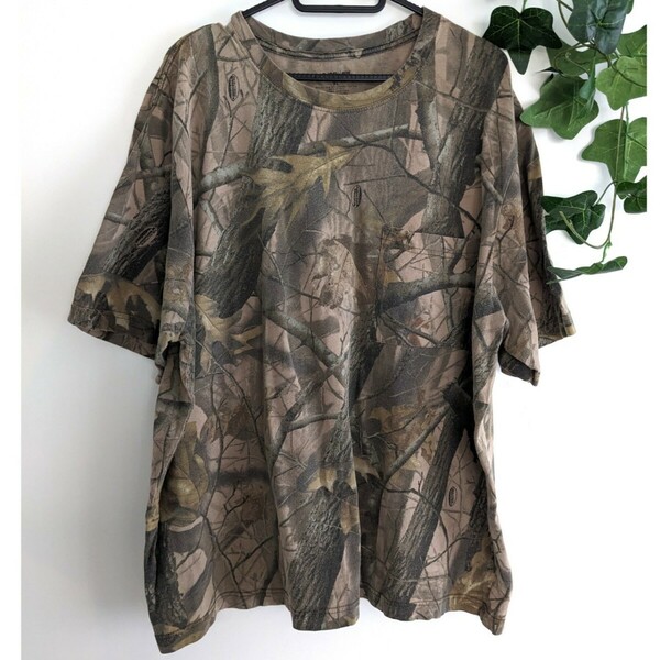 リアルツリー ヴィンテージ Tシャツ ミリタリー 迷彩 カモ 総柄 vintage MossyOak ARMY カーキ ベージュ ブラウン XL レディース メンズ