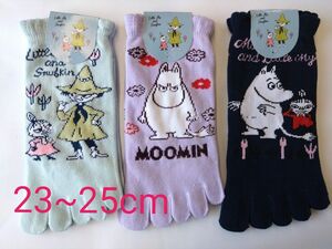 MOOMIN ムーミン　５本指ソックス　靴下　3足　23~25cm 　ネイビー、パープル、グリーン