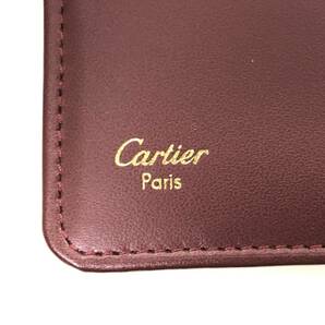 T04/059 極美品 Cartier カルティエ マスト レザー 財布 二つ折り長財布 札入れ 小銭入れ カード収納 ワインレッド/ゴールドの画像7