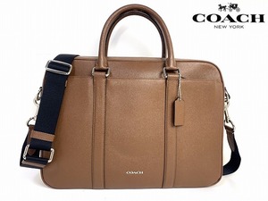 美品★送料無料★ コーチ メンズ COACH レザー クロスグレイン レザー 2Way ビジネスバッグ ブリーフケース ショルダー ブラウン