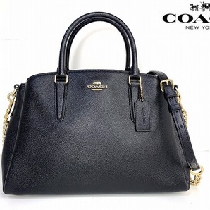 新品同様★送料無料★ コーチ COACH クロスグレーン レザー 2WAY ショルダーバッグ ハンドバッグ トート ブラック